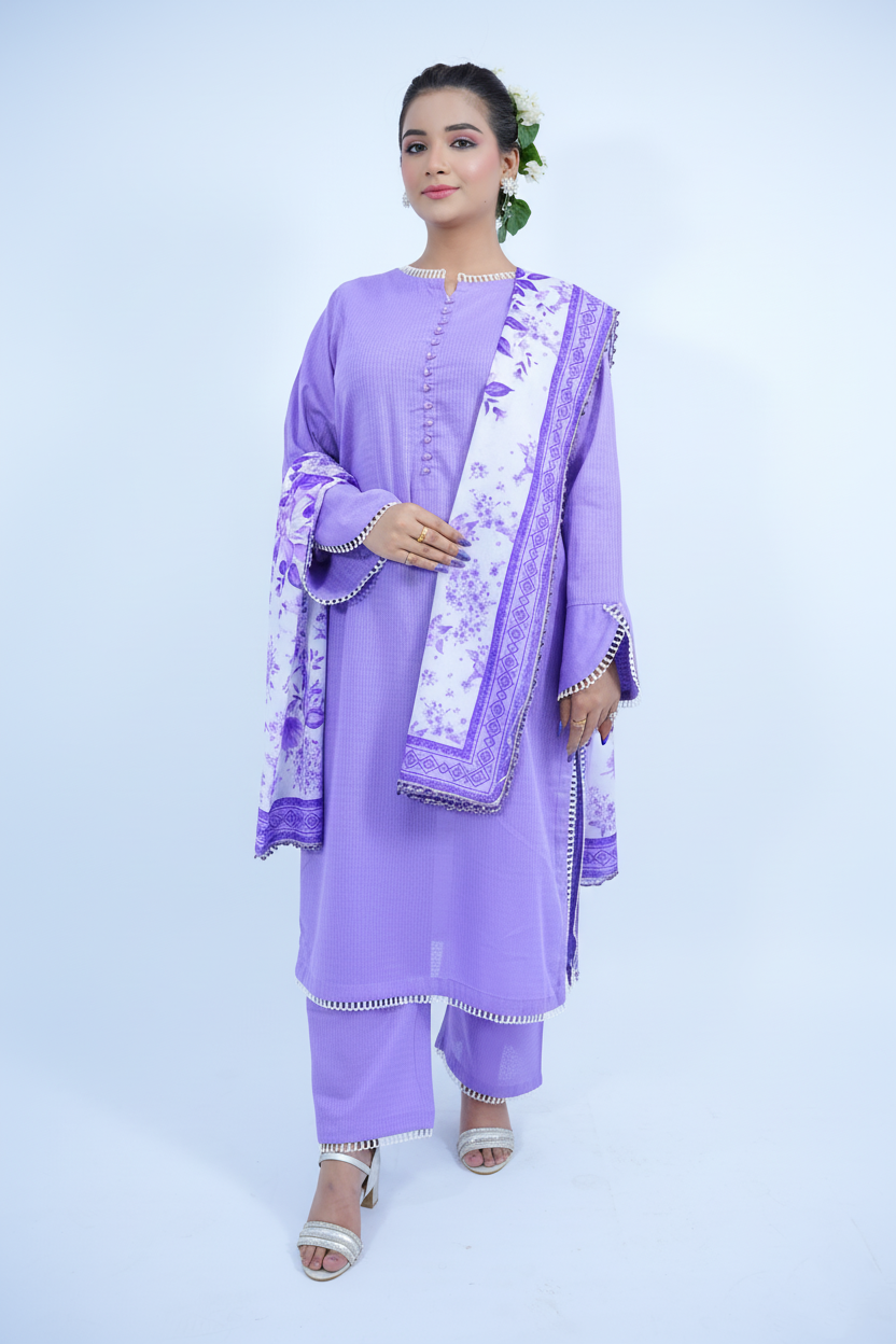 Lilac Bloom Stitched Lawn 3 Pcs Suit
