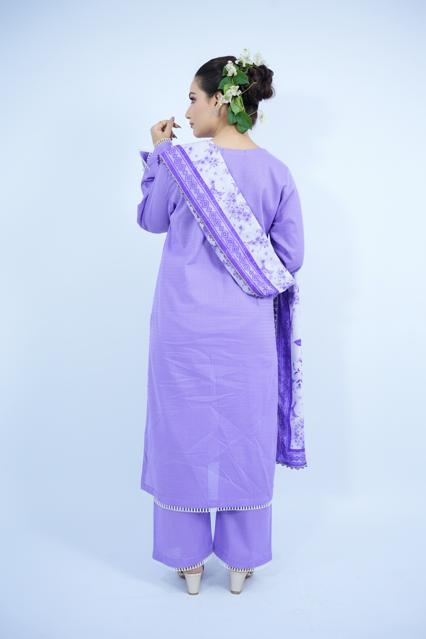 Lilac Bloom Stitched Lawn 3 Pcs Suit