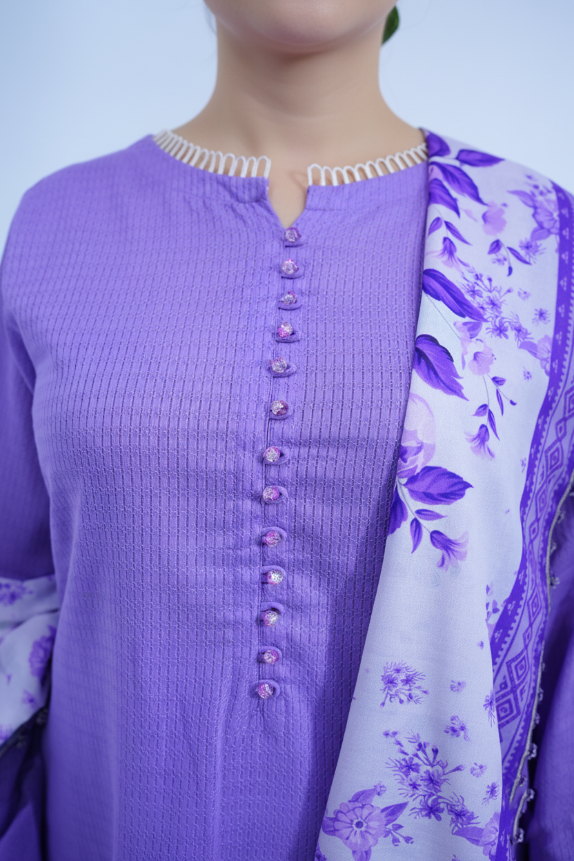 Lilac Bloom Stitched Lawn 3 Pcs Suit