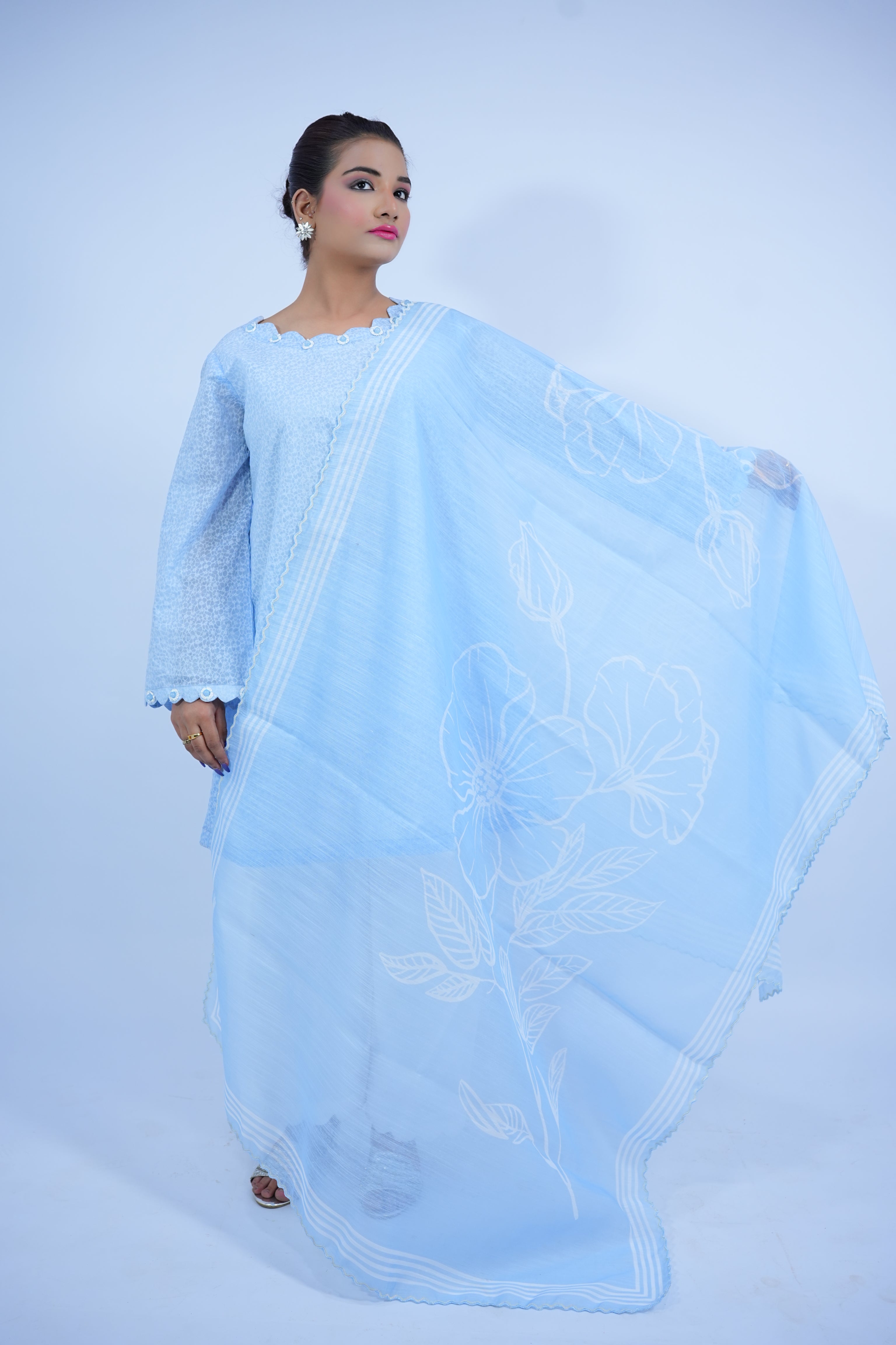 Ocean Bloom Stitched Lawn 3 Pcs Suit