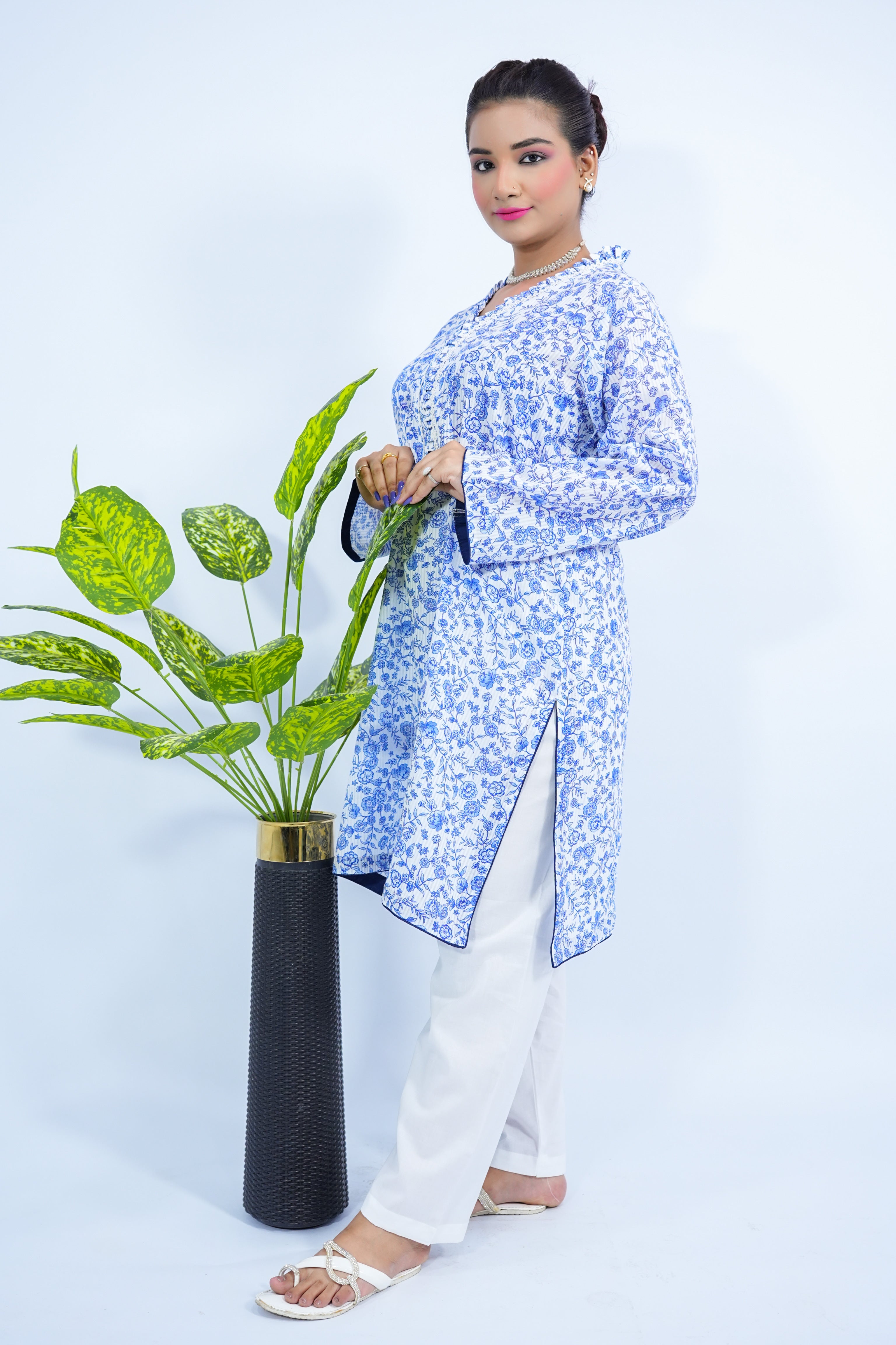 Blue Flocks Lawn Stitched Co-ord Set